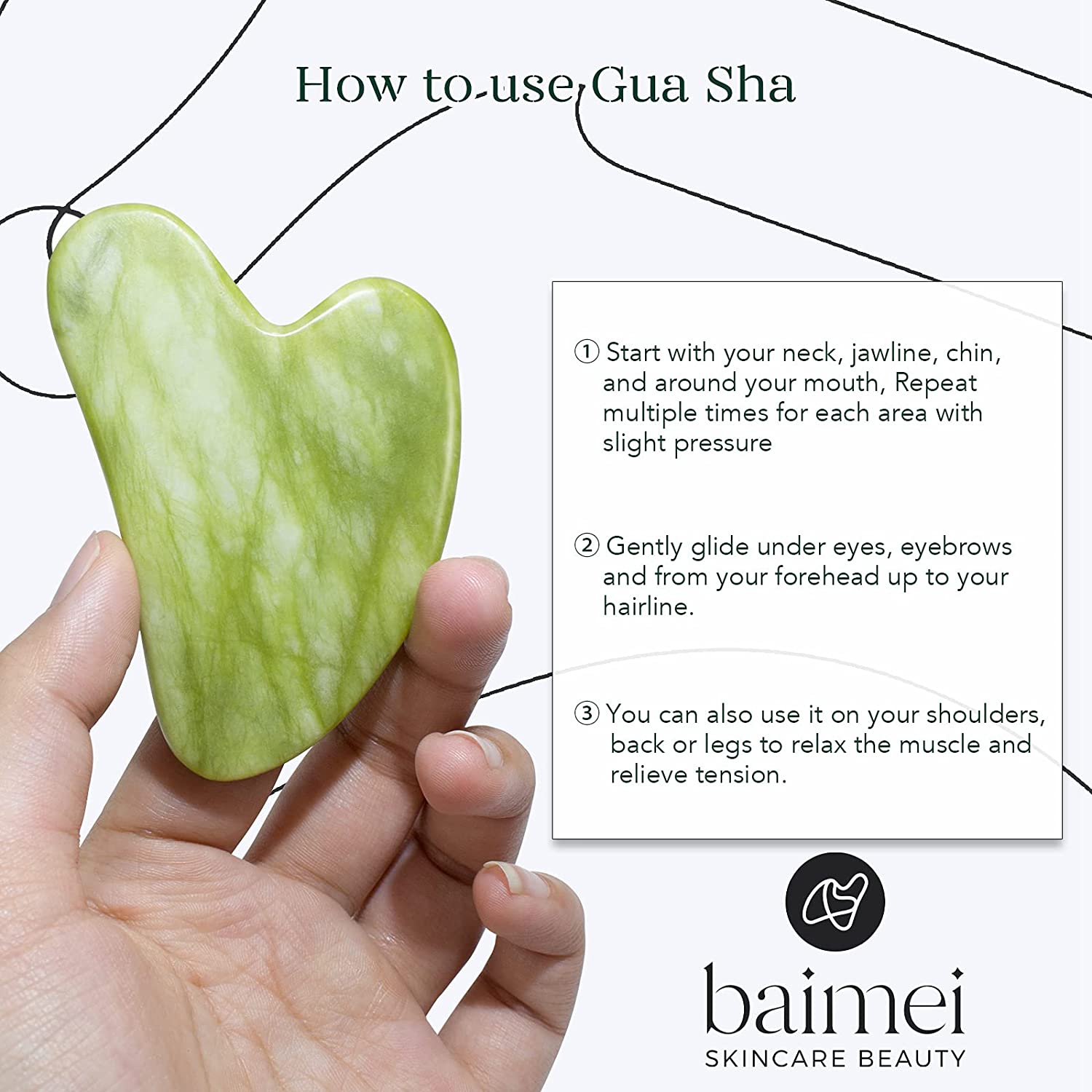 BAIMEI Jade Roller & Gua Sha Set Face Roller and Gua Sha Facial Tools for Skin Care Routine and Puffiness-Green - Image 5